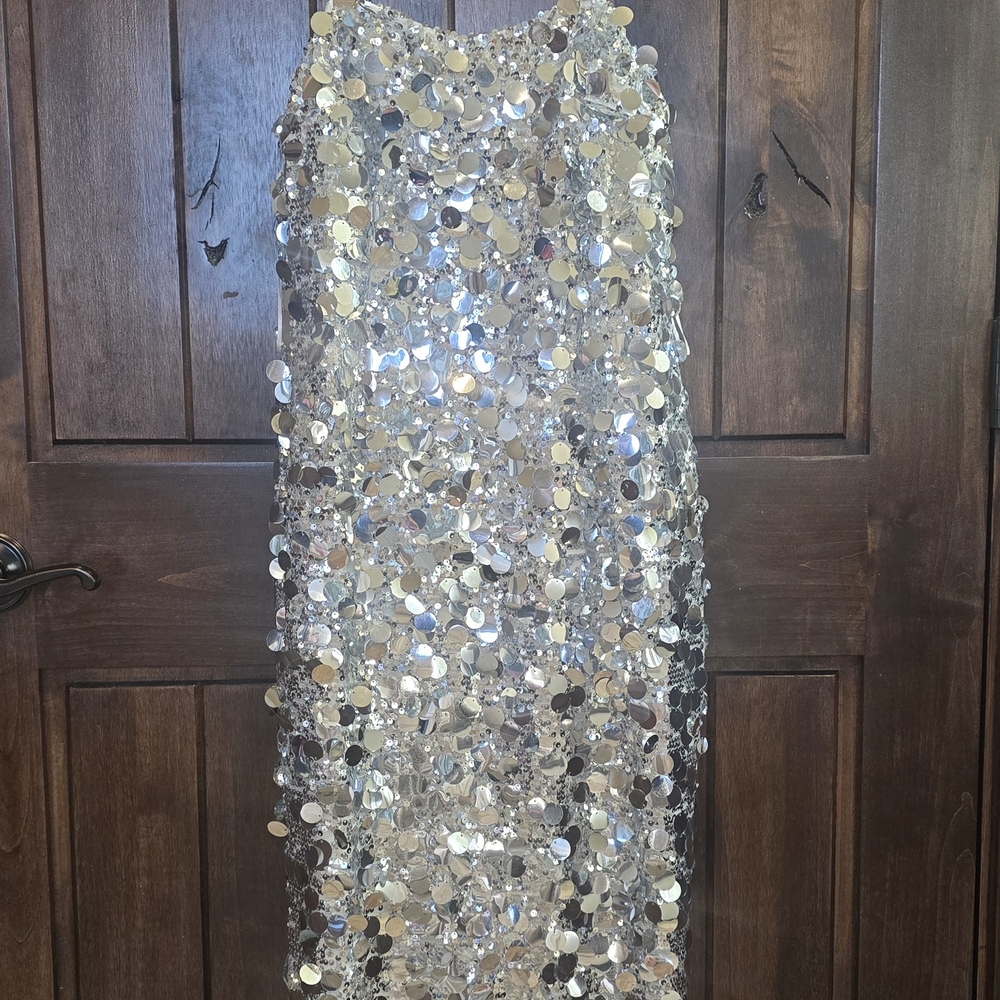 12th Tribe Silver Sequin Prom Dress